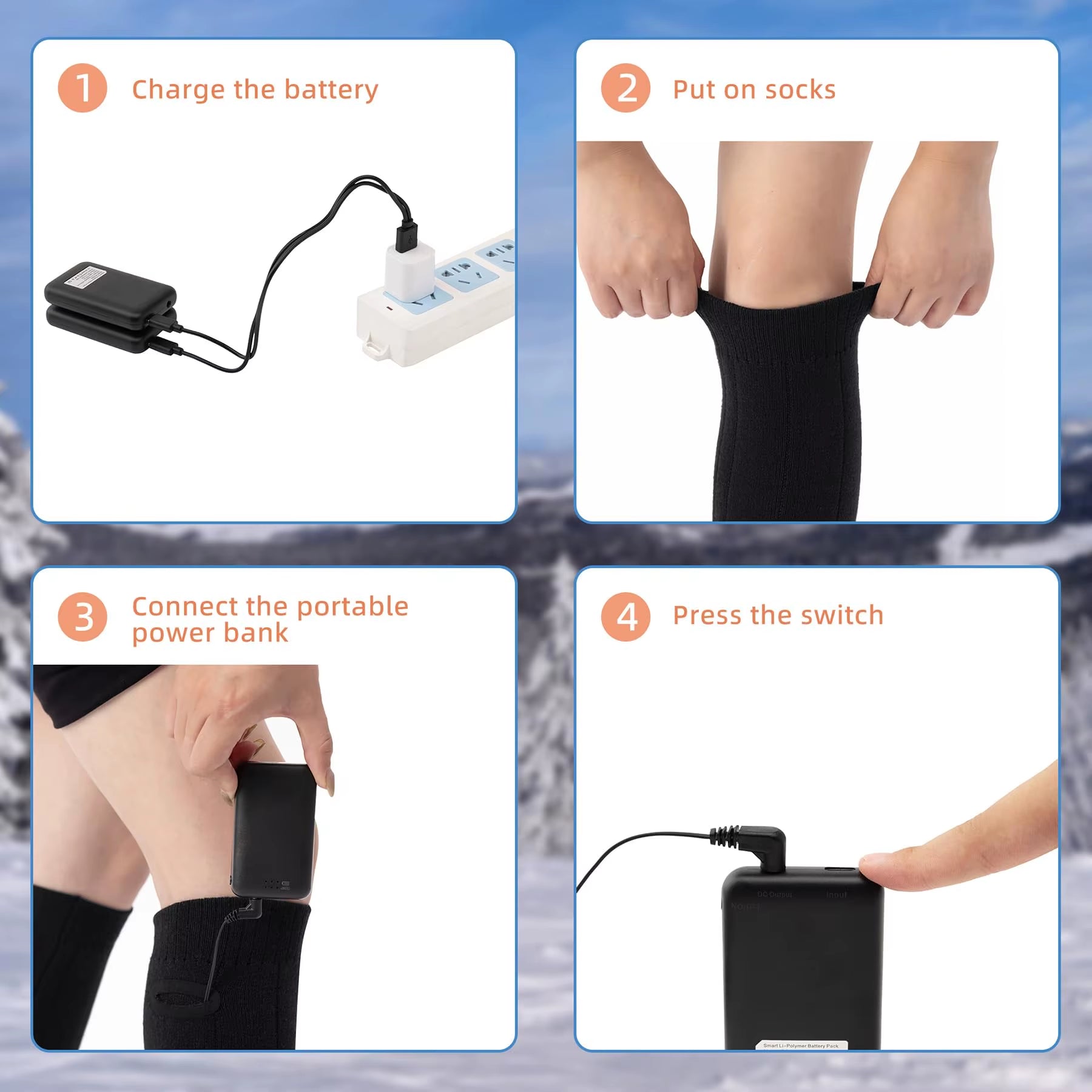 USB Rechargeable Electric Heated Socks 3 Heating Modes Winter Socks Outdoor Skiing Foot Warmer Heating Socks for Men/Women