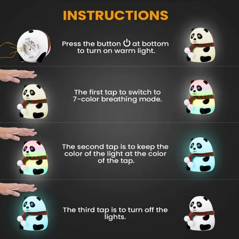 Baby Night Light Timing USB Rechargeable Panda Nursery Sleeping Lamp Portable beside Touch Lamp for Room Decoration