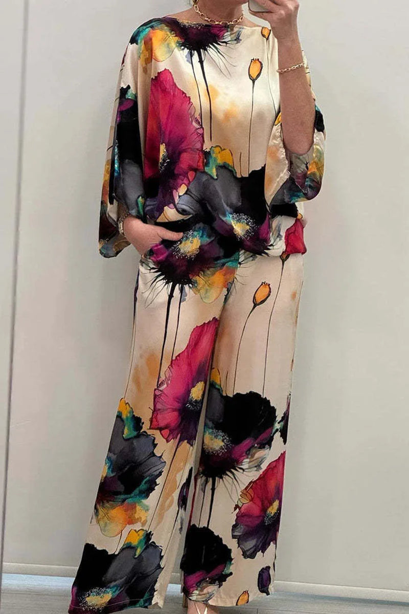 Spring Autumn Women Top Shirt 2 Piece Set New Fashion Slash Neck Long Sleeve Elegant Print Suit Lady Office Party Holiday Sets