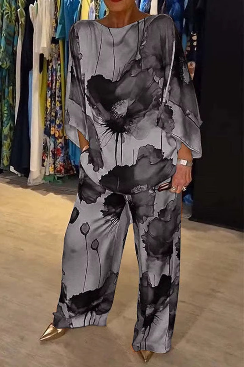 Spring Autumn Women Top Shirt 2 Piece Set New Fashion Slash Neck Long Sleeve Elegant Print Suit Lady Office Party Holiday Sets