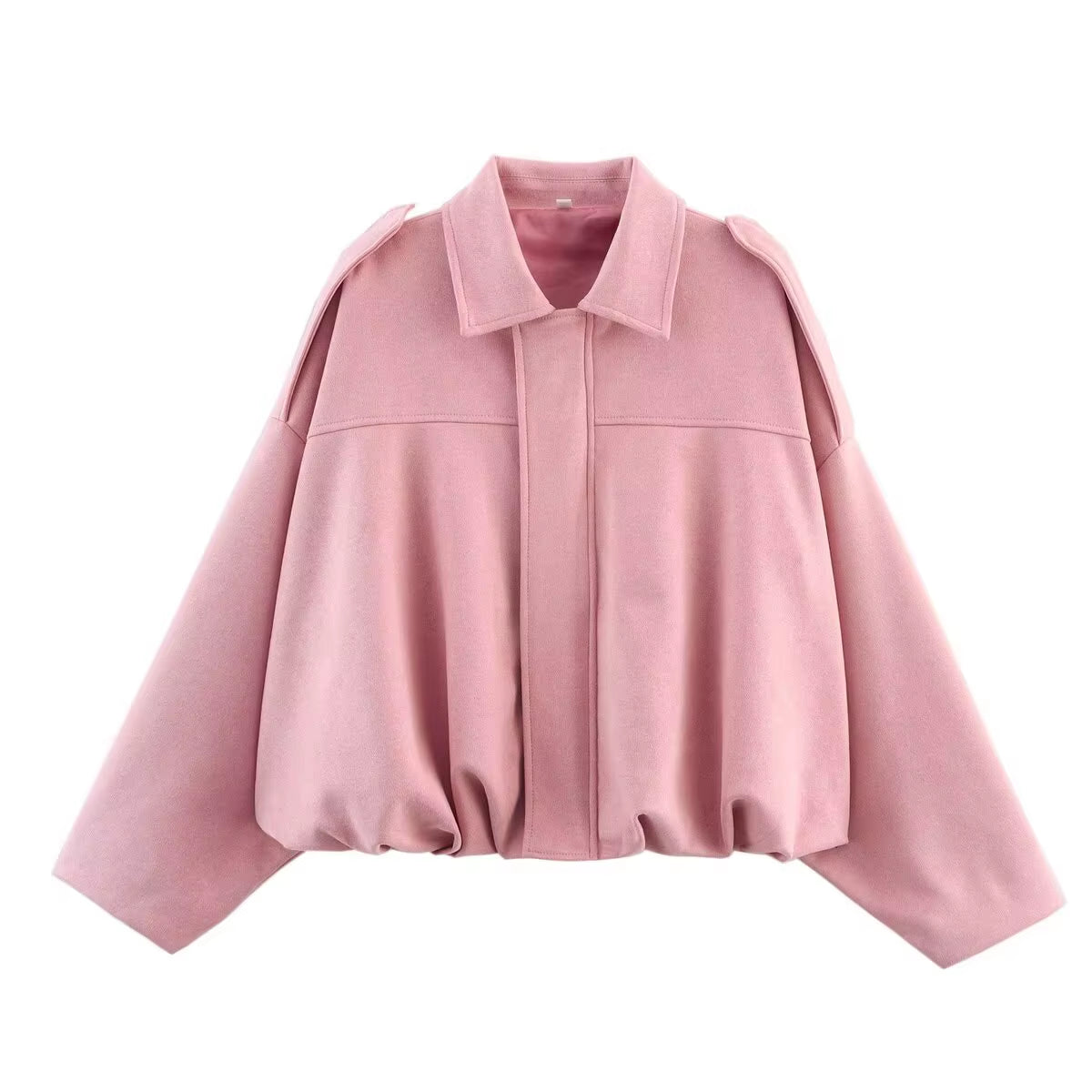 New 2025 Women Suede Textured Bomber Jacket Long Sleeve Lapel Collar Loose Coats Casual Female Outerwear Chic Tops