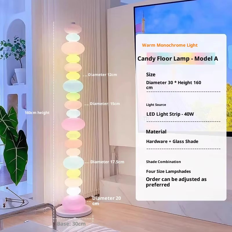 Rainbow Macaron Candy Floor Lamp Colorful Glass Living Room Bedroom Ambient Lighting Room Decoration Light Floor Lamp LED